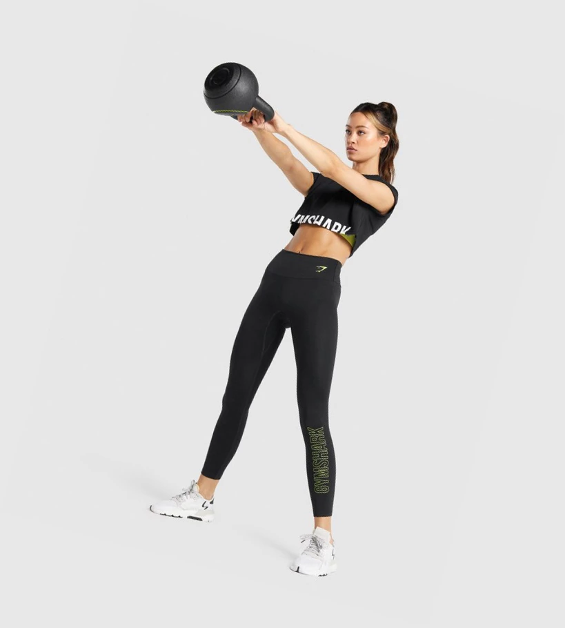 Gymshark Koulutus Graafinen High Waisted Naisten Leggingsit Mustat | VINHDG786