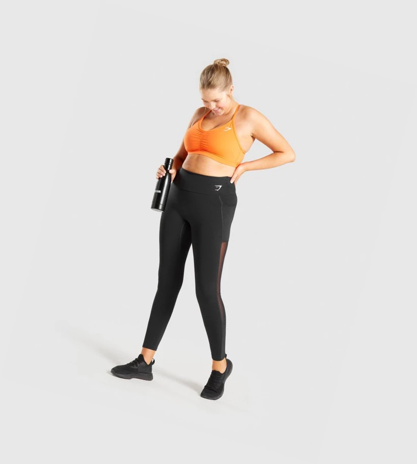 Gymshark Koulutus Mesh Pocket High Waisted Naisten Leggingsit Mustat | AISFJP703