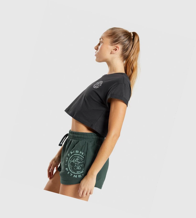 Gymshark Legacy Graafinen Crop Naisten T Paidat Mustat | GZKHQV473