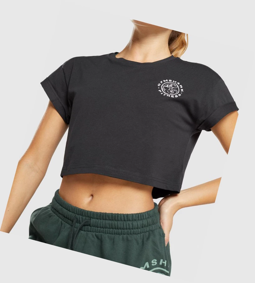 Gymshark Legacy Graafinen Crop Naisten T Paidat Mustat | GZKHQV473