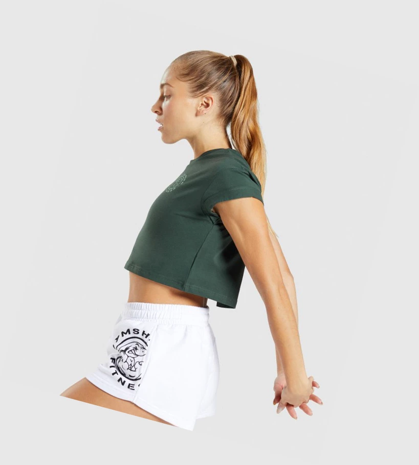 Gymshark Legacy Graafinen Crop Naisten T Paidat Tummanvihreä | RTUVEL286