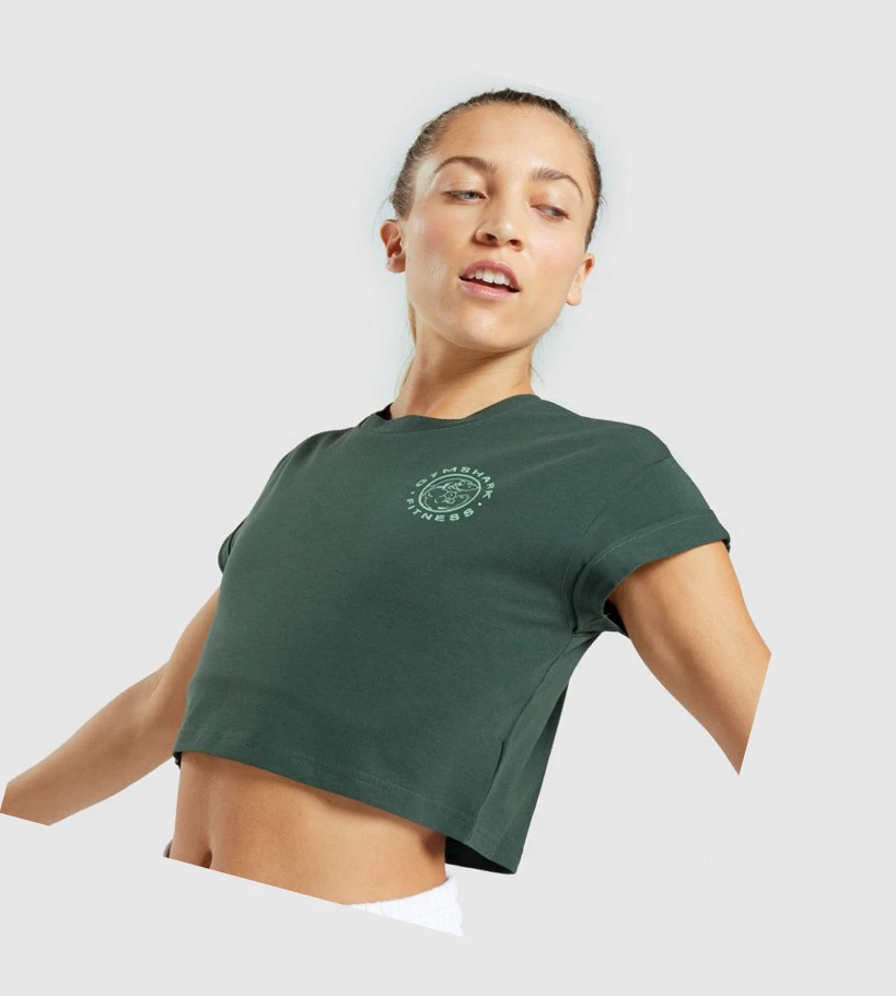 Gymshark Legacy Graafinen Crop Naisten T Paidat Tummanvihreä | RTUVEL286