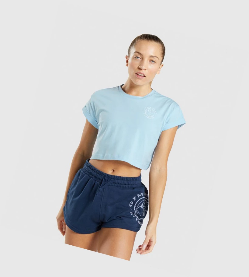 Gymshark Legacy Graafinen Crop Naisten T Paidat Sininen | SYEHQZ369