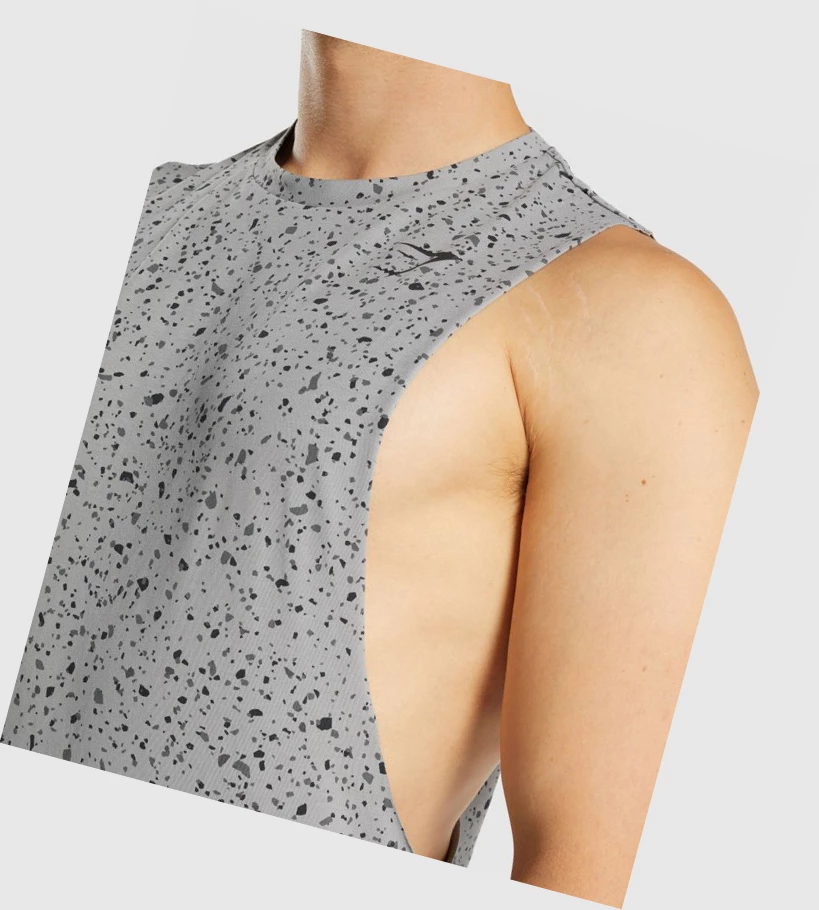 Gymshark Micro Print Drop Arm Miesten Hihaton Paita Harmaat | MXJTSR862