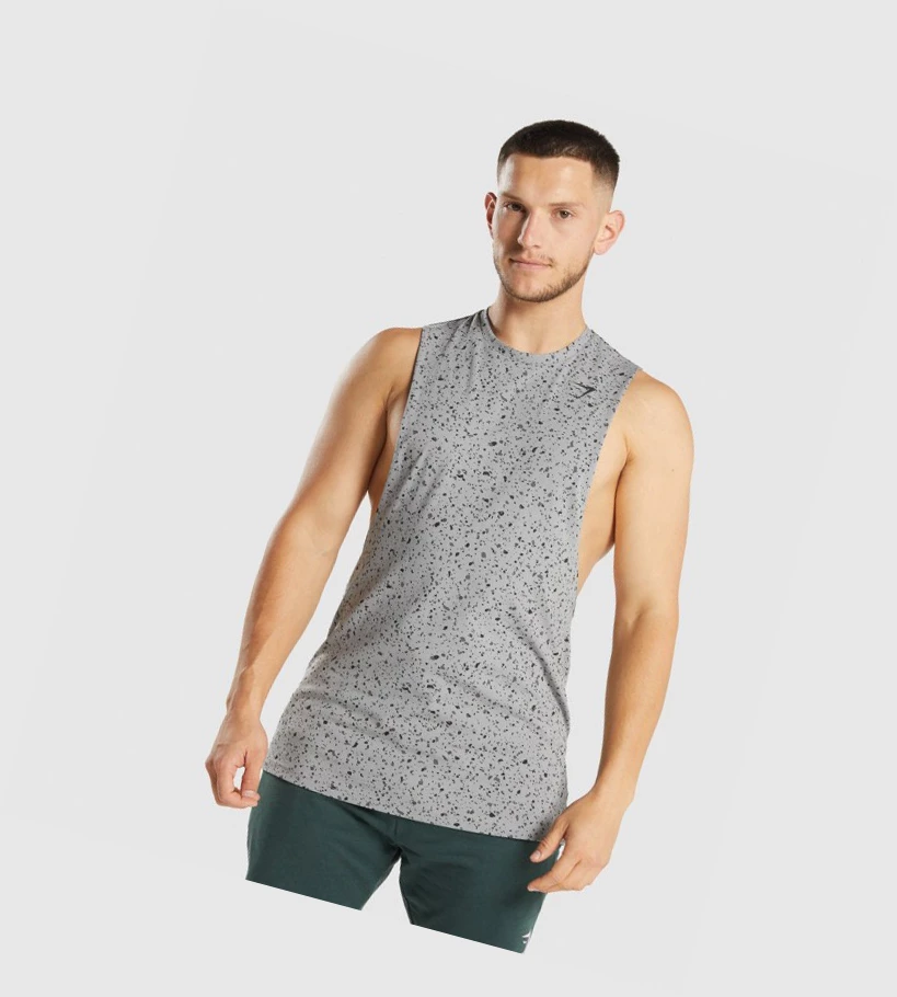 Gymshark Micro Print Drop Arm Miesten Hihaton Paita Harmaat | MXJTSR862