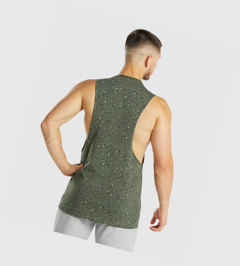 Gymshark Micro Print Drop Arm Miesten Hihaton Paita Vihreä | WANGUP364