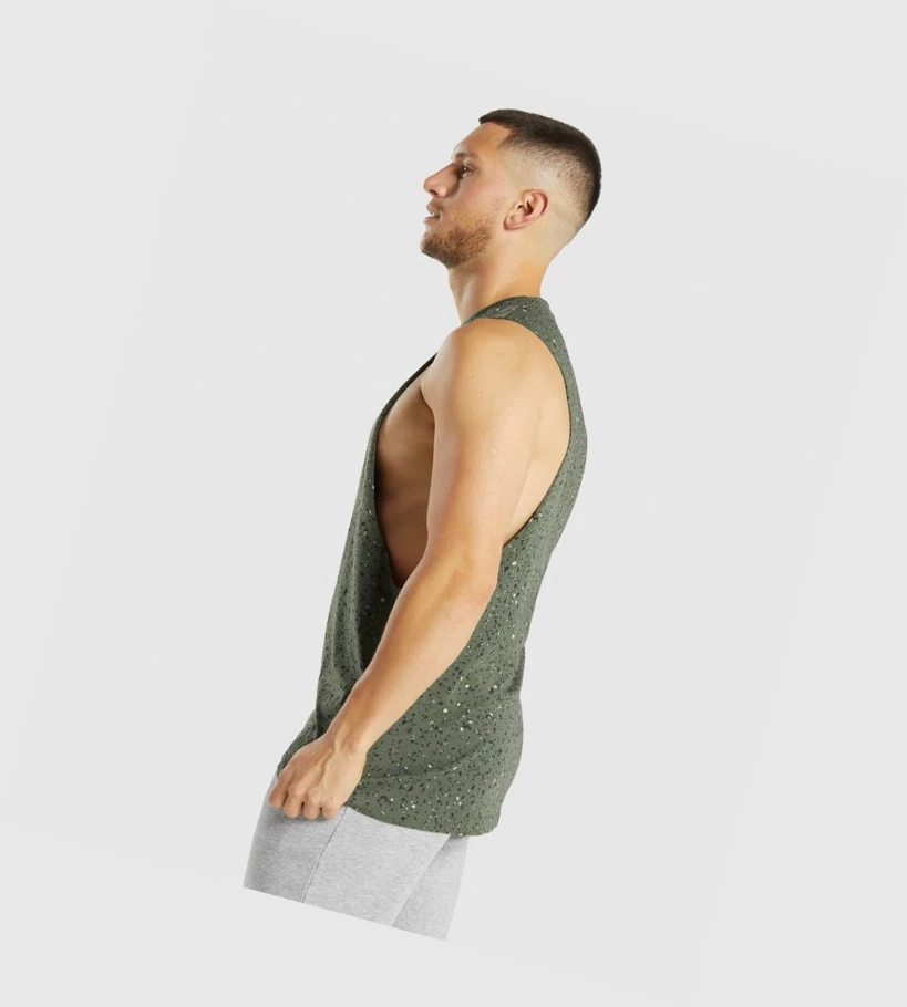 Gymshark Micro Print Drop Arm Miesten Hihaton Paita Vihreä | WANGUP364