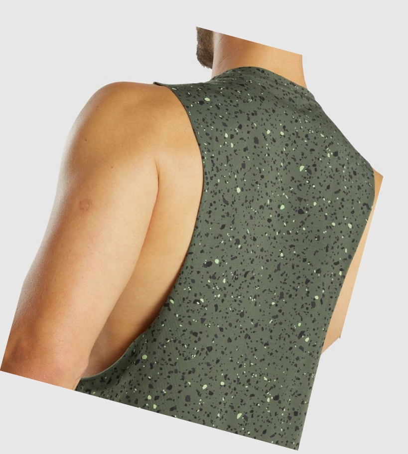 Gymshark Micro Print Drop Arm Miesten Hihaton Paita Vihreä | WANGUP364