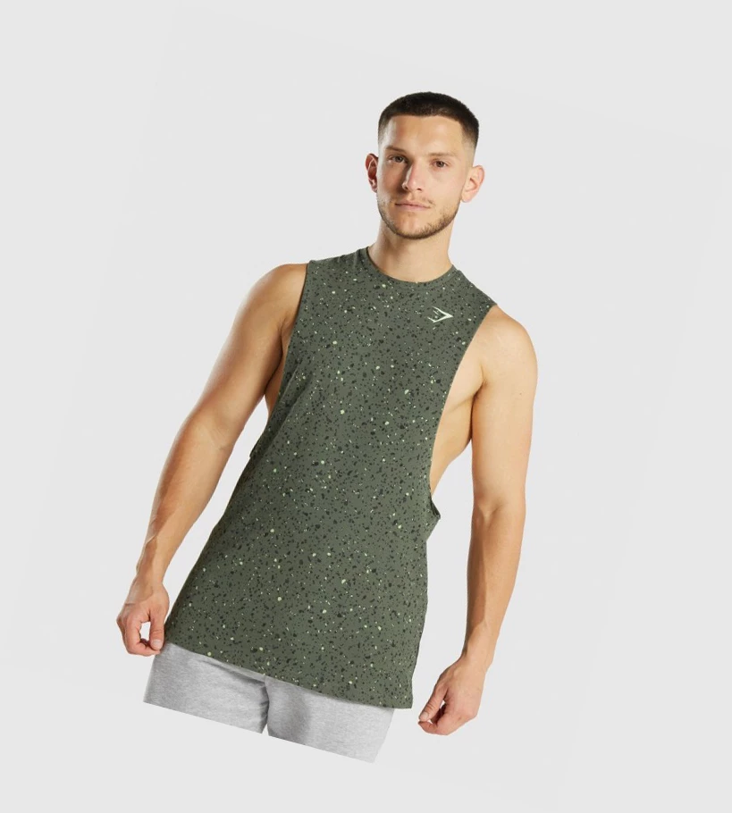 Gymshark Micro Print Drop Arm Miesten Hihaton Paita Vihreä | WANGUP364