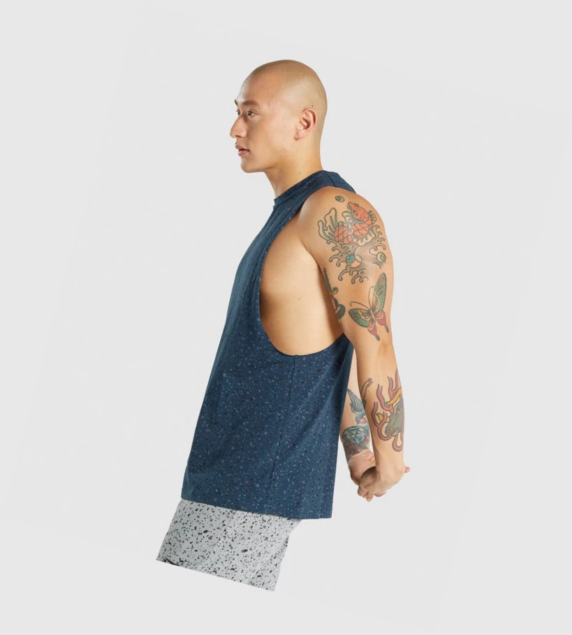 Gymshark Micro Print Drop Arm Miesten Hihaton Paita Laivastonsininen | ZDQPJF047
