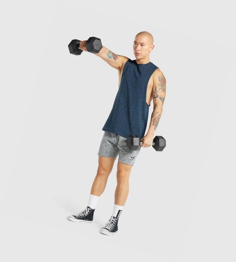 Gymshark Micro Print Drop Arm Miesten Hihaton Paita Laivastonsininen | ZDQPJF047