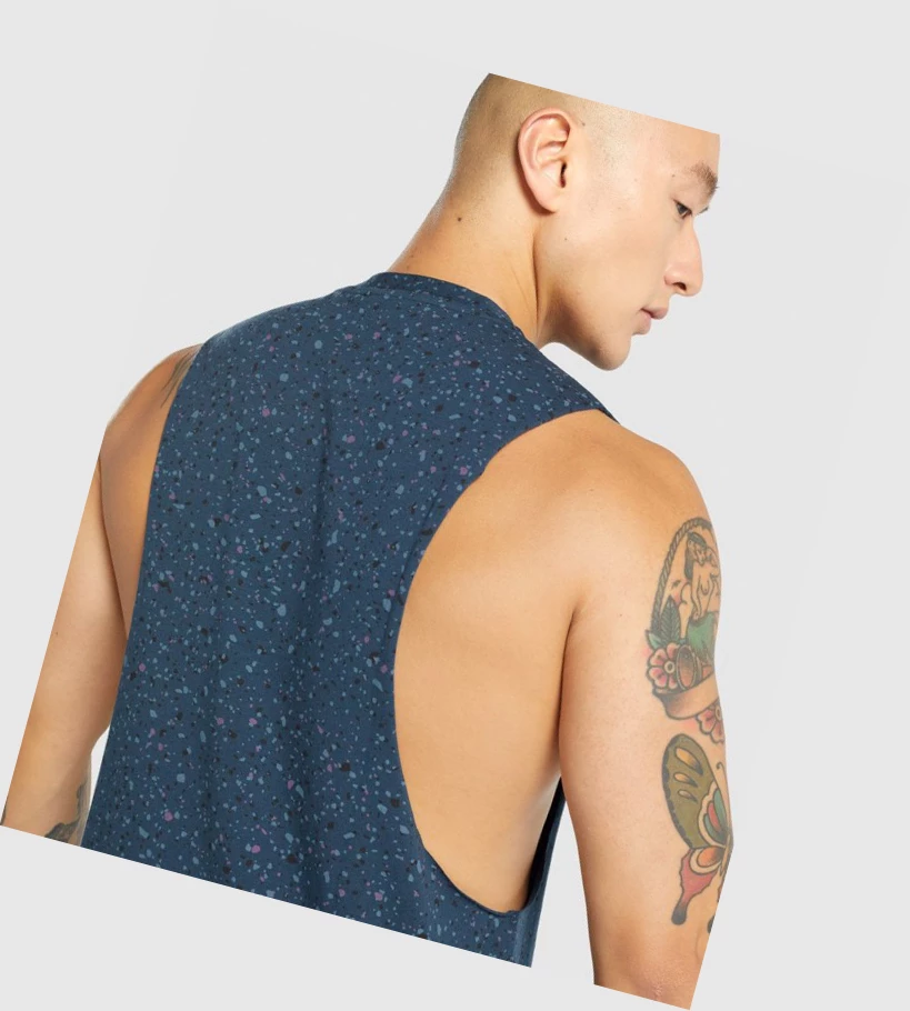 Gymshark Micro Print Drop Arm Miesten Hihaton Paita Laivastonsininen | ZDQPJF047