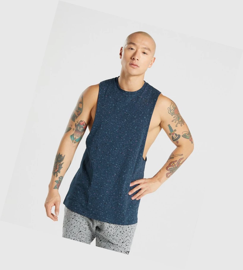 Gymshark Micro Print Drop Arm Miesten Hihaton Paita Laivastonsininen | ZDQPJF047