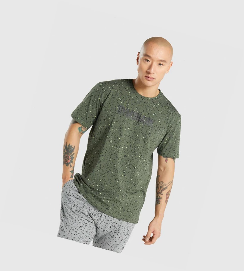 Gymshark Micro Print Miesten T Paidat Vihreä | HIMTSP374