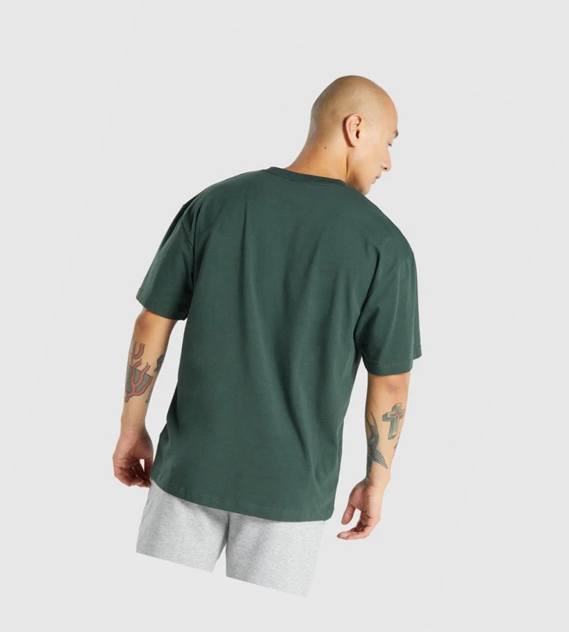 Gymshark Oversized Miesten T Paidat Tummanvihreä | TGRMLY972