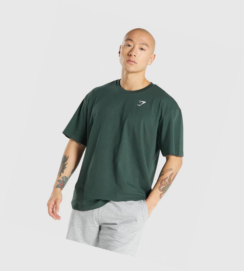 Gymshark Oversized Miesten T Paidat Tummanvihreä | TGRMLY972