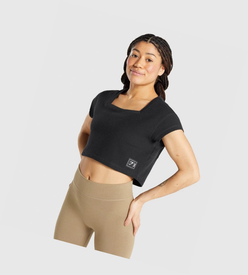 Gymshark Pause Crop Top Naisten Puserot Mustat | ILNDXV327
