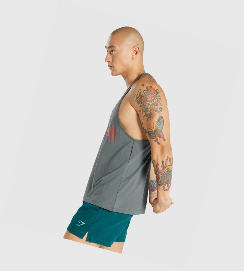 Gymshark Power Miesten Hihaton Paita Harmaat | KQFJWA731