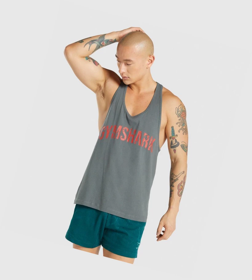 Gymshark Power Miesten Hihaton Paita Harmaat | KQFJWA731
