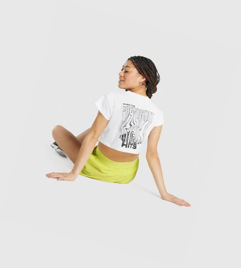 Gymshark Pre-Workout Graafinen Crop Naisten T Paidat Valkoinen | EDIHUB130