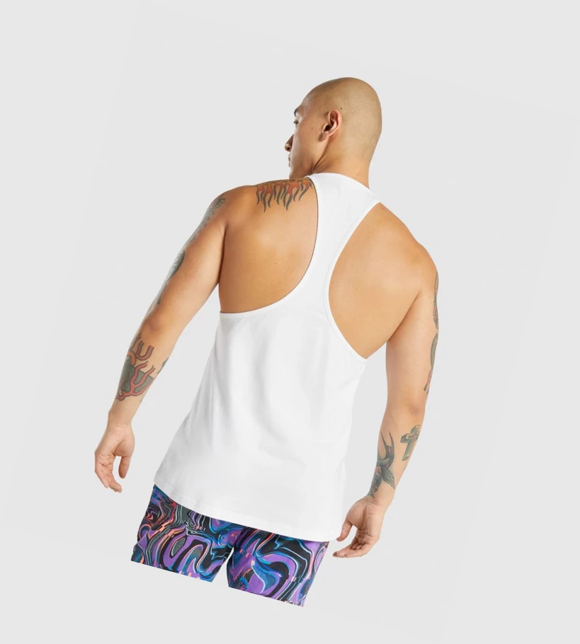 Gymshark Pre-Workout Miesten Hihaton Paita Valkoinen | OQWXDZ018