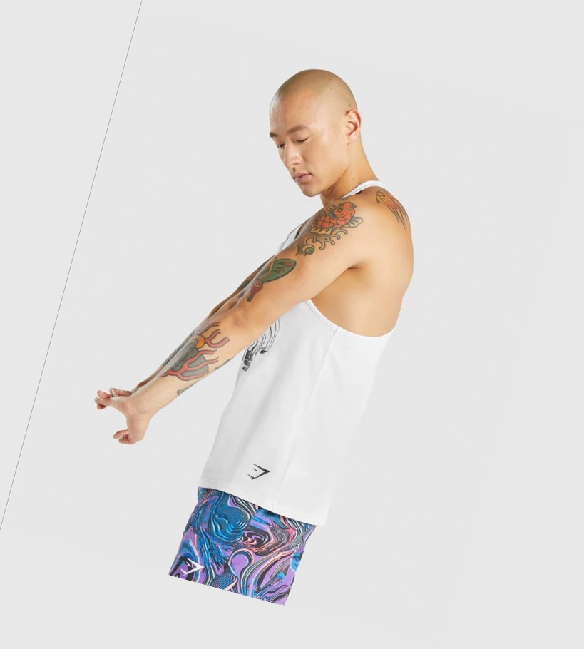 Gymshark Pre-Workout Miesten Hihaton Paita Valkoinen | OQWXDZ018