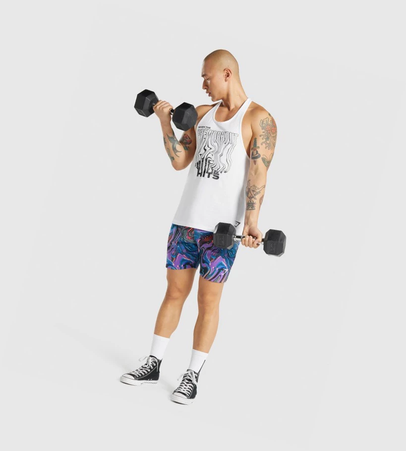 Gymshark Pre-Workout Miesten Hihaton Paita Valkoinen | OQWXDZ018