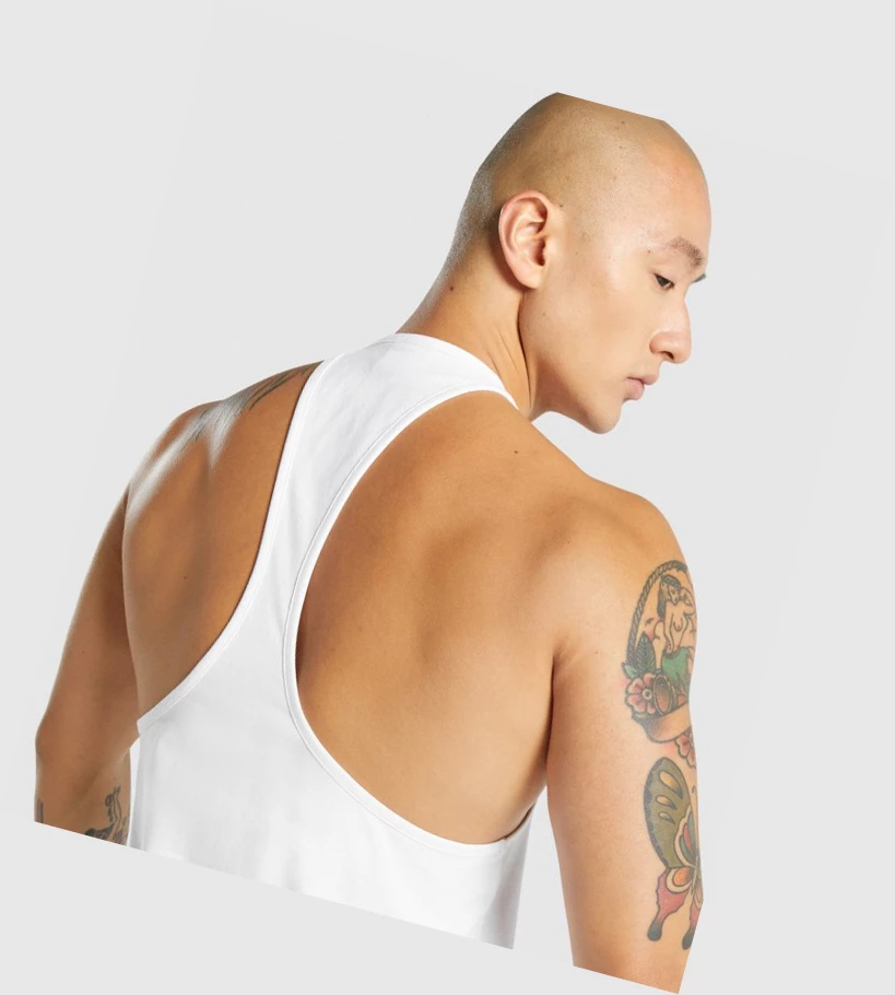 Gymshark Pre-Workout Miesten Hihaton Paita Valkoinen | OQWXDZ018