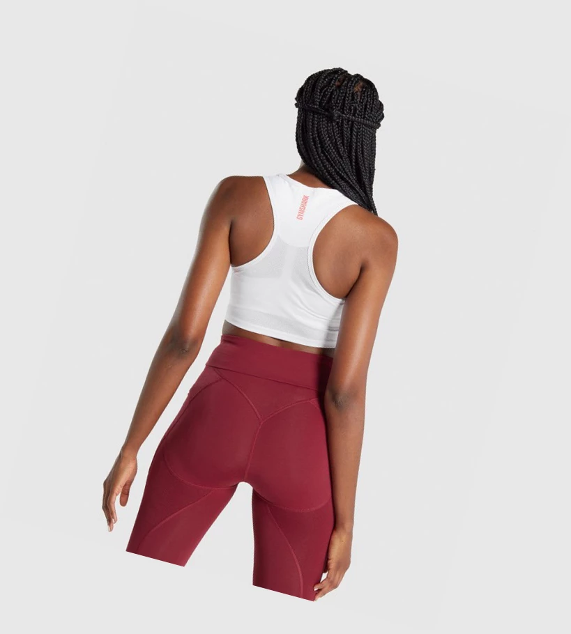 Gymshark Pulse Crop Naisten Hihaton Paita Valkoinen | DBKVSM675