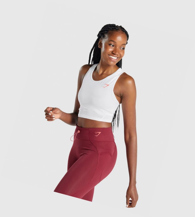 Gymshark Pulse Crop Naisten Hihaton Paita Valkoinen | DBKVSM675