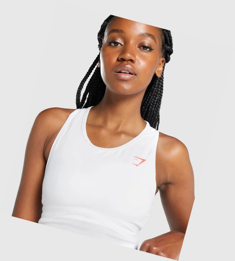 Gymshark Pulse Crop Naisten Hihaton Paita Valkoinen | DBKVSM675