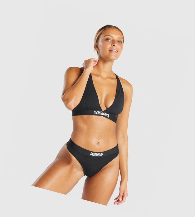 Gymshark Puuvilla Triangle Bralette Naisten Alusvaatteet Mustat | UNKHVJ652