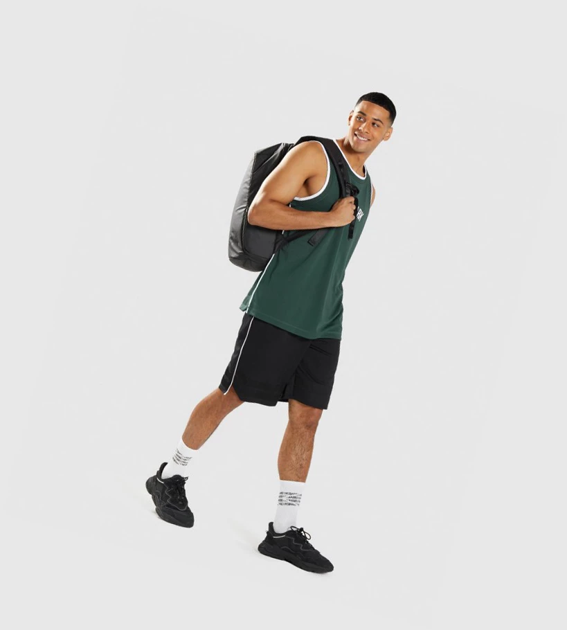 Gymshark Recess Basketball Miesten Hihaton Paita Obsidian Vihreä Valkoinen | CBRMNE549