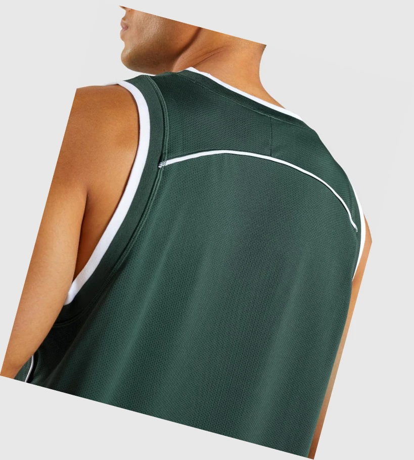 Gymshark Recess Basketball Miesten Hihaton Paita Obsidian Vihreä Valkoinen | CBRMNE549