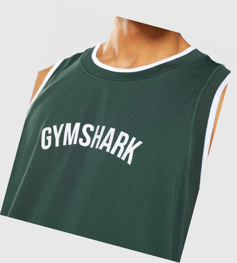 Gymshark Recess Basketball Miesten Hihaton Paita Obsidian Vihreä Valkoinen | CBRMNE549