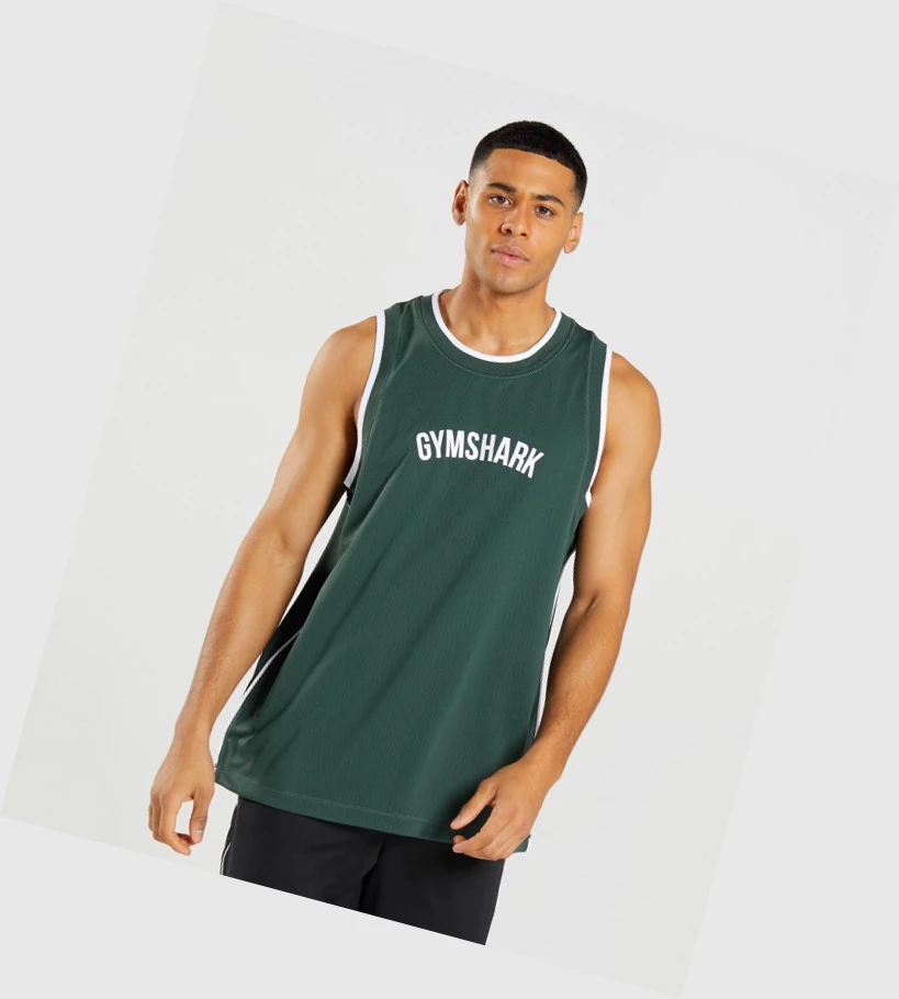 Gymshark Recess Basketball Miesten Hihaton Paita Obsidian Vihreä Valkoinen | CBRMNE549