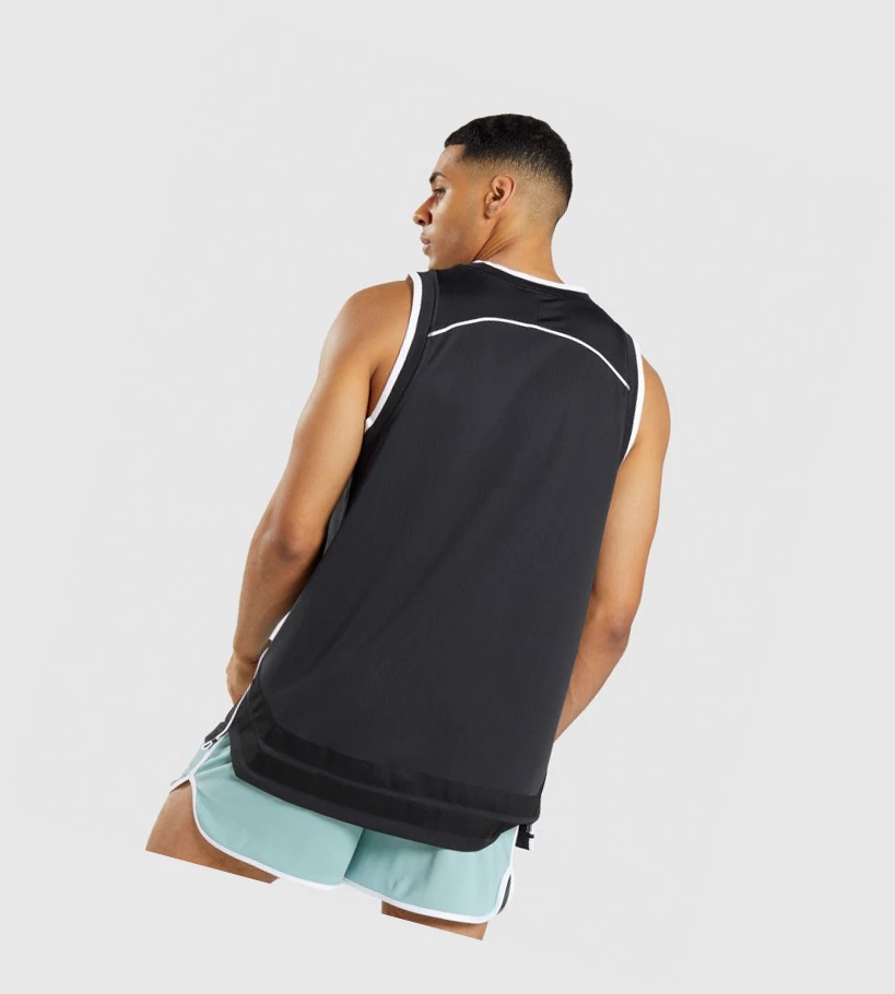 Gymshark Recess Basketball Miesten Hihaton Paita Mustat Valkoinen | JGWQOI736