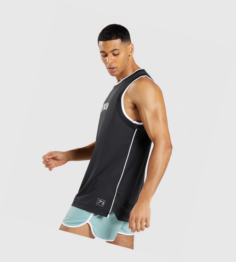 Gymshark Recess Basketball Miesten Hihaton Paita Mustat Valkoinen | JGWQOI736