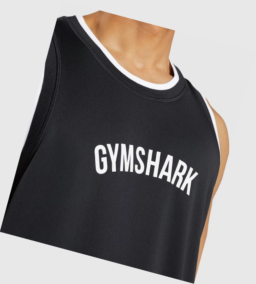 Gymshark Recess Basketball Miesten Hihaton Paita Mustat Valkoinen | JGWQOI736
