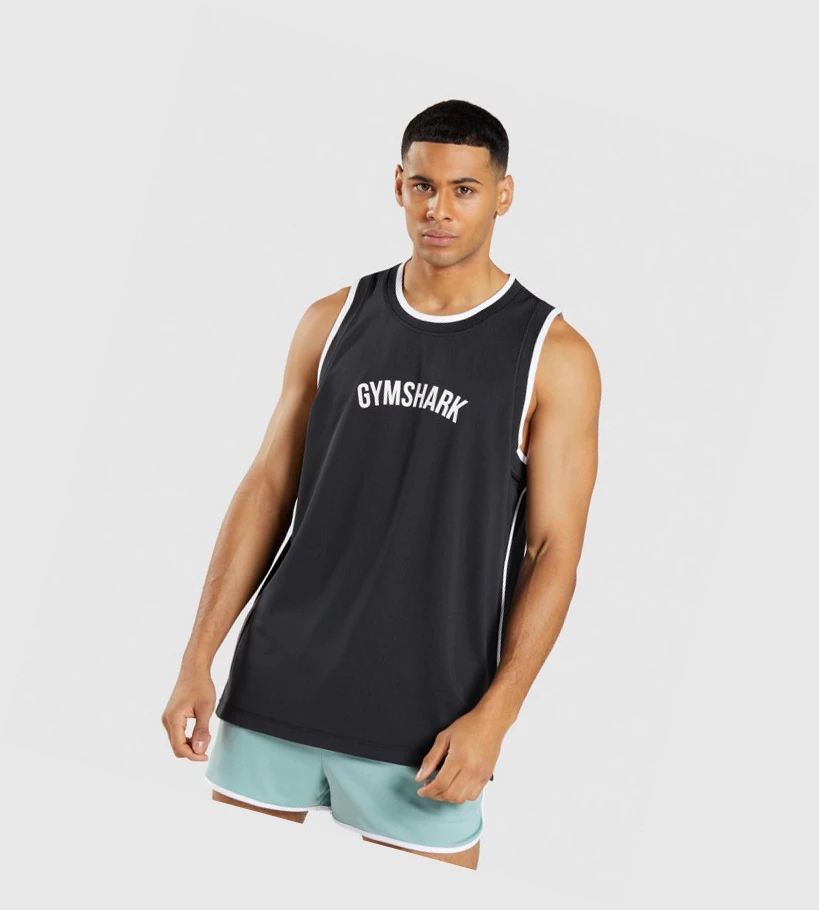 Gymshark Recess Basketball Miesten Hihaton Paita Mustat Valkoinen | JGWQOI736