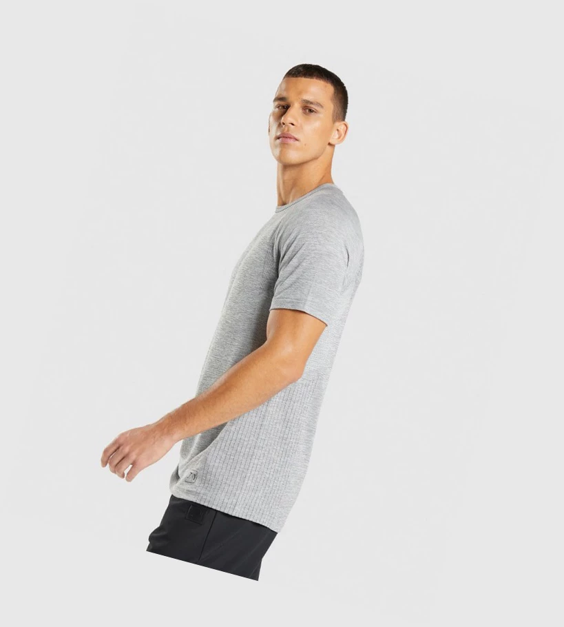 Gymshark Retake Seamless Miesten T Paidat Vaaleanharmaat Mustat | UPCZJE601