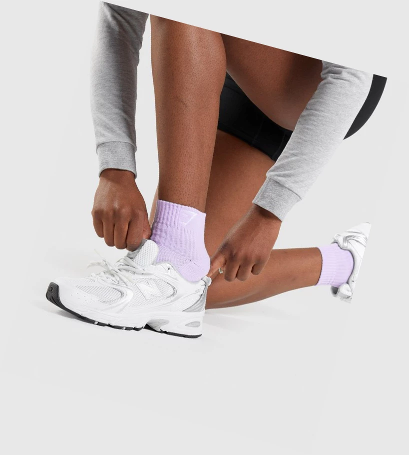 Gymshark Sharkhead Embroidered Quarter 2pk Naisten Sukat Vaaleanvioletit | QGJXDI832