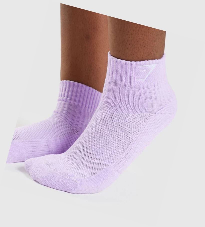 Gymshark Sharkhead Embroidered Quarter 2pk Naisten Sukat Vaaleanvioletit | QGJXDI832