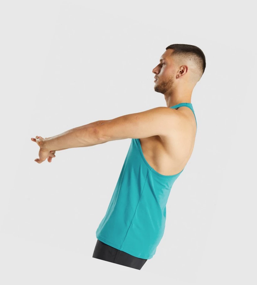 Gymshark Sharkhead Infill Miesten Hihaton Paita Sininen | BPYSTE980