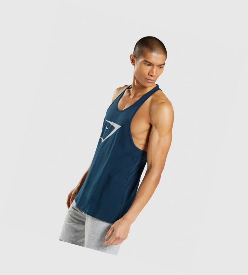 Gymshark Sharkhead Infill Miesten Hihaton Paita Laivastonsininen | TRXZMK091