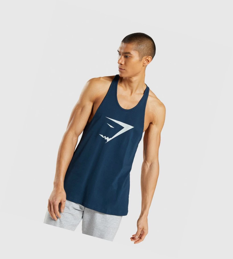Gymshark Sharkhead Infill Miesten Hihaton Paita Laivastonsininen | TRXZMK091