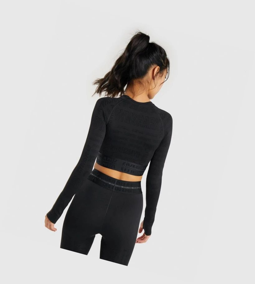Gymshark Vision Crop Top Naisten Puserot Mustat | XRMFEC842