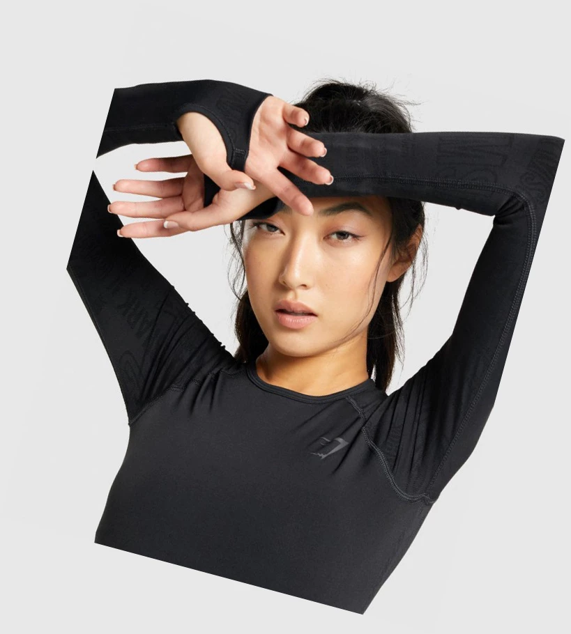 Gymshark Vision Crop Top Naisten Puserot Mustat | XRMFEC842