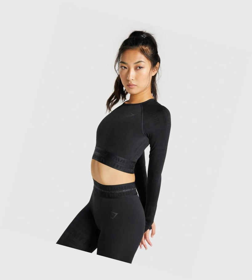 Gymshark Vision Crop Top Naisten T Paidat Mustat | OTNRAE531