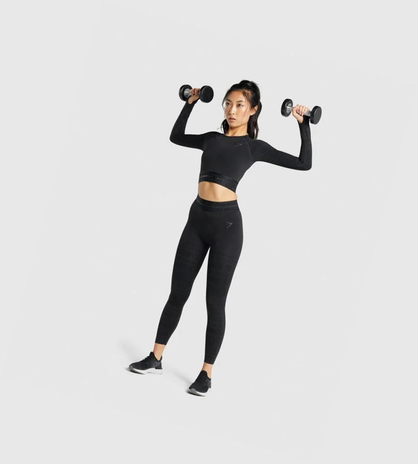 Gymshark Vision Crop Top Naisten T Paidat Mustat | OTNRAE531